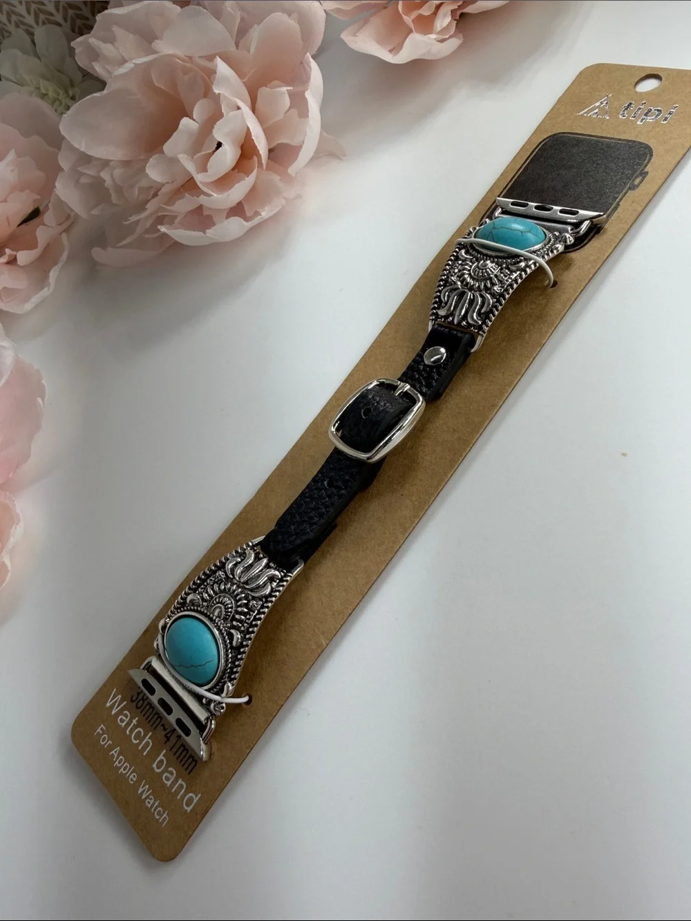 Turquoise Concho Leather Watch Band - Fits 38mm-41mm